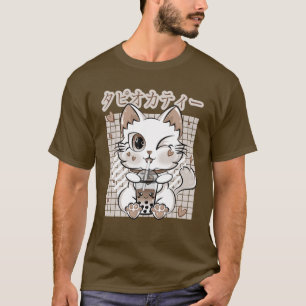 T-shirt Neko Kitty Boire Bubble Lait Thé Japonais Kawai