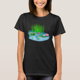 T-shirt nénuphars Étang avec la grenouille sur les cattons