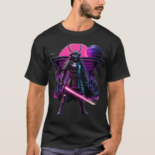 T-shirt Néon Cyber Samouraï Art Guerrier Vaporwave