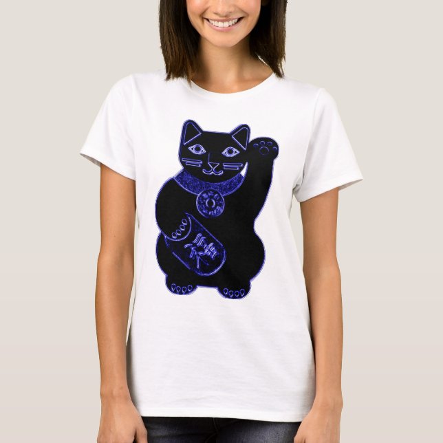 T-shirt néon de bleu de neko de maneki (Devant)