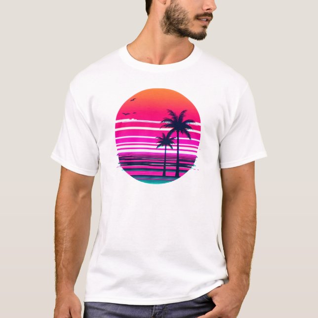 T-shirt Neon Dusk - 90s VHS Vaporwave Sunset (Devant)