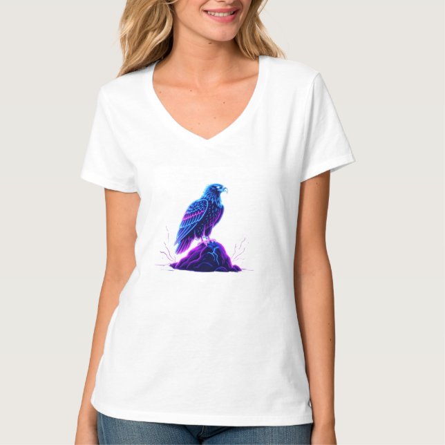 T-shirt Neon Eagle on Glowing Rock – Cyberpunk Style (Devant)