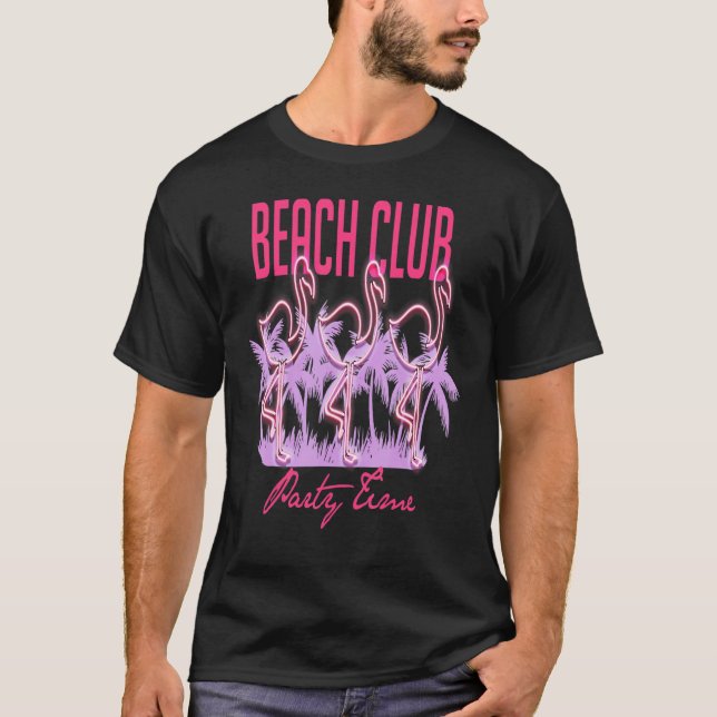T-shirt Neon Flamant rose Beach Club Vogue Style (Devant)