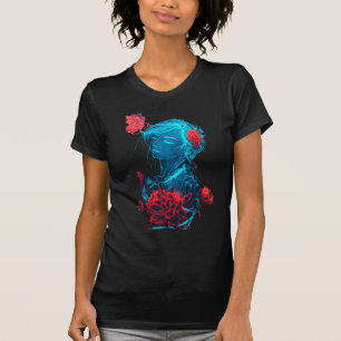 T-Shirt Neon-Geister-Mädchen mit roten Rosen.