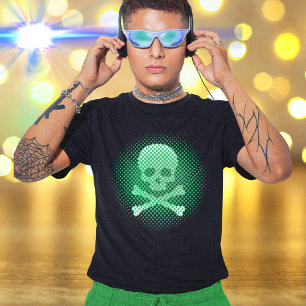 T-shirt Neon Green Skull and Crossbones Gamer Cool de jeu