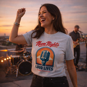 T-shirt Neon Nights Loud Lives Rock – Vintage Americana