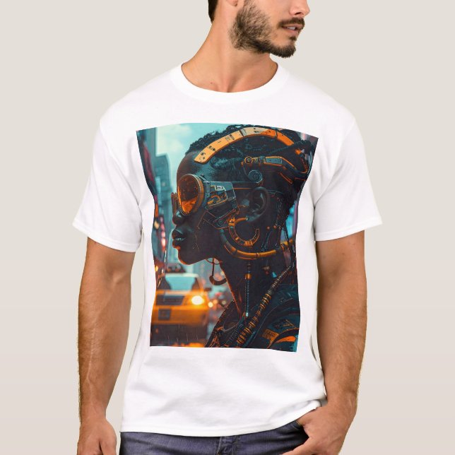 T-shirt Neon Pulse: Cybernetic Sentinel (Devant)