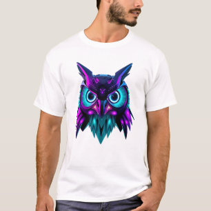 T-shirt Neon Robotic Owl Face Art