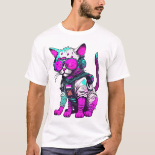 T-shirt Neon Space Chat en combinaison futuriste
