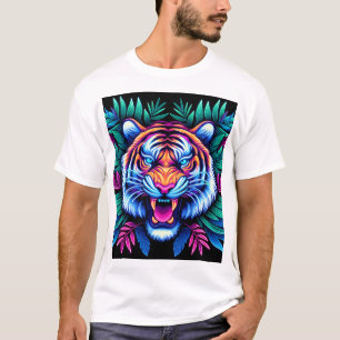 T-shirt Neon Tiger et feuilles de la jungle