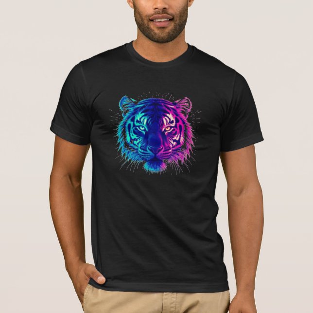 T-shirt Neon White Tiger – Glowing Cyberpunk Wildlife Art (Devant)