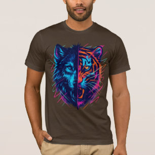T-shirt Neon Wolf Tiger Split Art