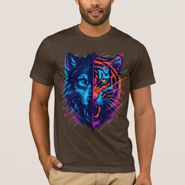 T-shirt Neon Wolf Tiger Split Art (Devant)