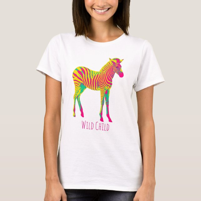 T-shirt Neon Zebra Bébé Animal Wild Enfant Funky Retro (Devant)