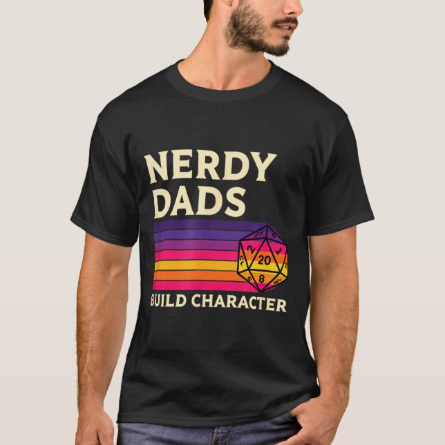 T-shirt Nerdy Dads Build Character, Retro Tabletop Rpg Fat (Devant)
