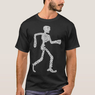 T-shirt Nerdy Skeleton Walking Man avec os étiquetés