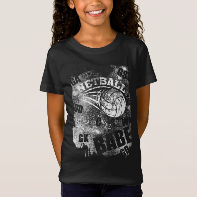 T-Shirt Netball Babe, Black Grunge Netball (Devant)