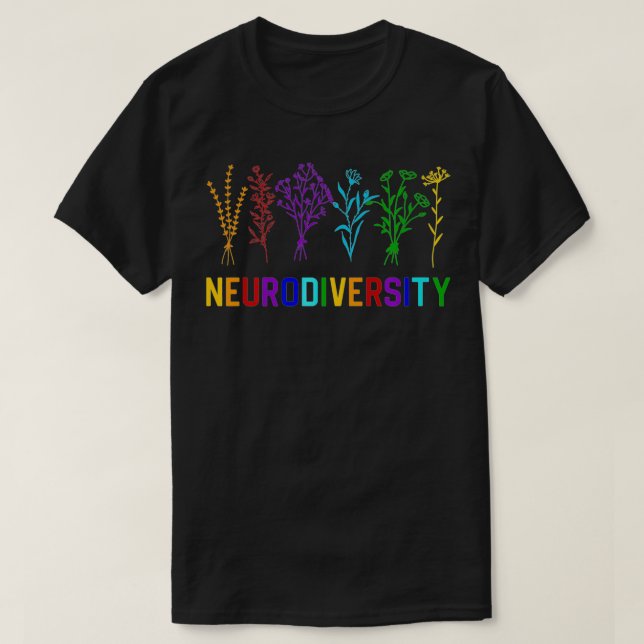 T-shirt Neurodiversity Autism Awareness ADHD Rainbow Flowe (Design devant)