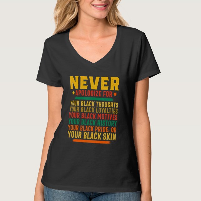 T-shirt Never Apologize Black History Month BLM Melanin Pr (Devant)