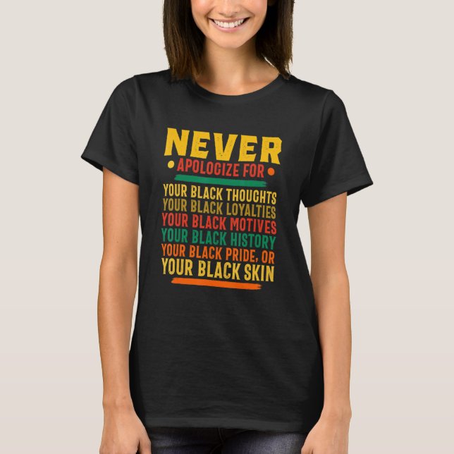 T-shirt Never Apologize Black History Month BLM Melanin Pr (Devant)