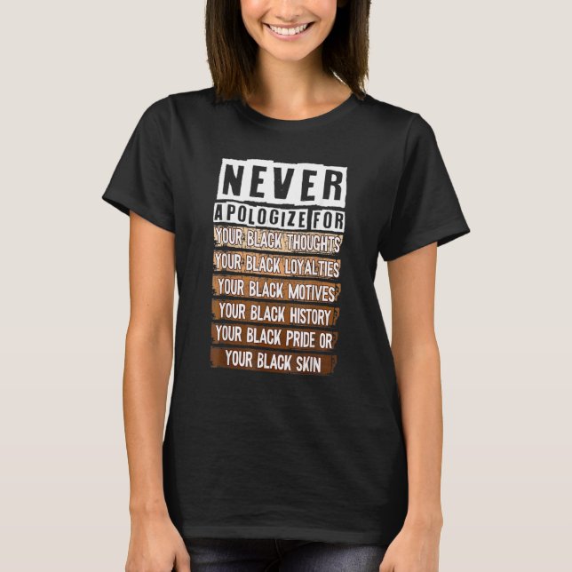 T-shirt Never Apologize Black History Month BLM Melanin Pr (Devant)