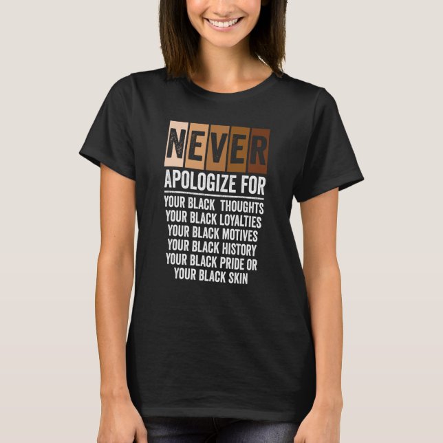 T-shirt Never Apologize Black History Month BLM Melanin Pr (Devant)