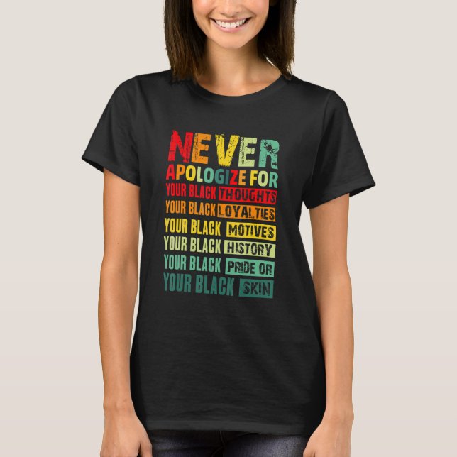 T-shirt Never Apologize Black History Month BLM Melanin Pr (Devant)
