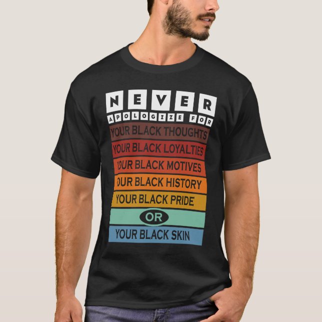 T-shirt Never Ever Apologize for Your Black Thoughts Black (Devant)