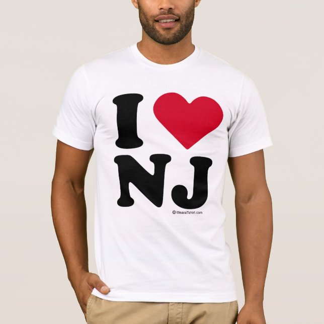 T-SHIRT NEW JERSEY - "J'AIME NJ" "QUE J'AIME LE NEW (Devant)