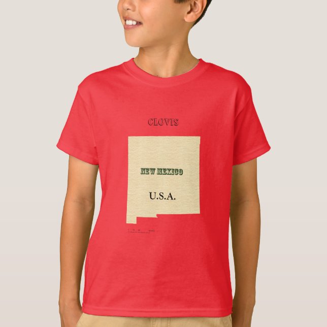 T - Shirt - New Mexico Karte mit Ortsname (Vorderseite)