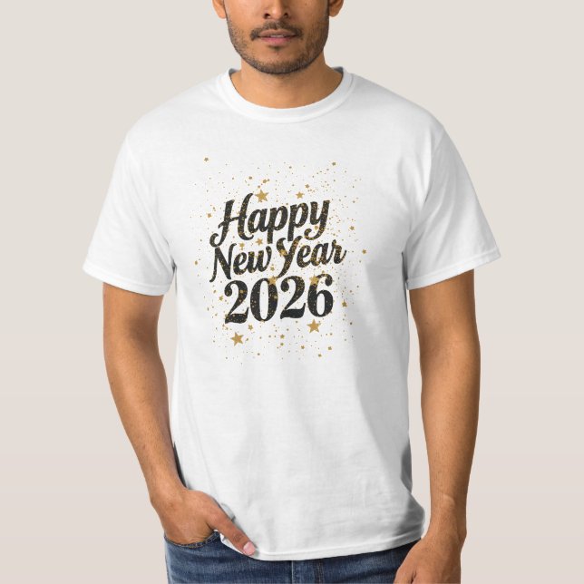 T-shirt New Year 2026 Gold Glitter Script Celebration (Devant)