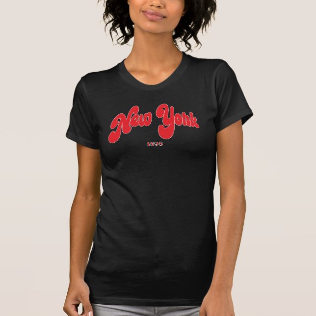 T-shirt New-York 1898 Red Logo Typography Black  (Devant)