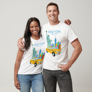 T-shirt New York City Manhattan Statue Skyscrapers Taxi