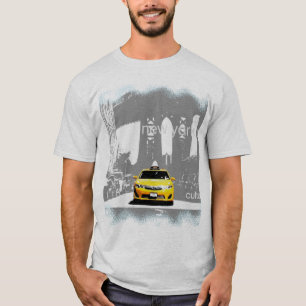 T-shirt New York City Nyc Brooklyn Bridge Taxi Jaune Mens