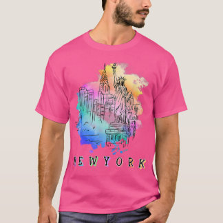 T-shirt New York City Skylines Statue De La Liberté