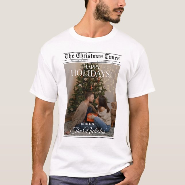 T-shirt Newspaper What A Year Black White Photo Christmas (Devant)