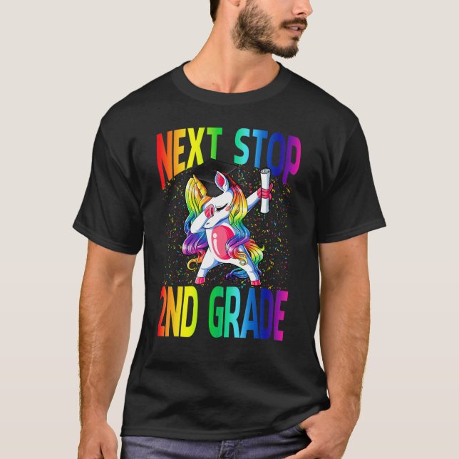 T-shirt Next Stop 2nd Grade Graduation Unicorn (Devant)