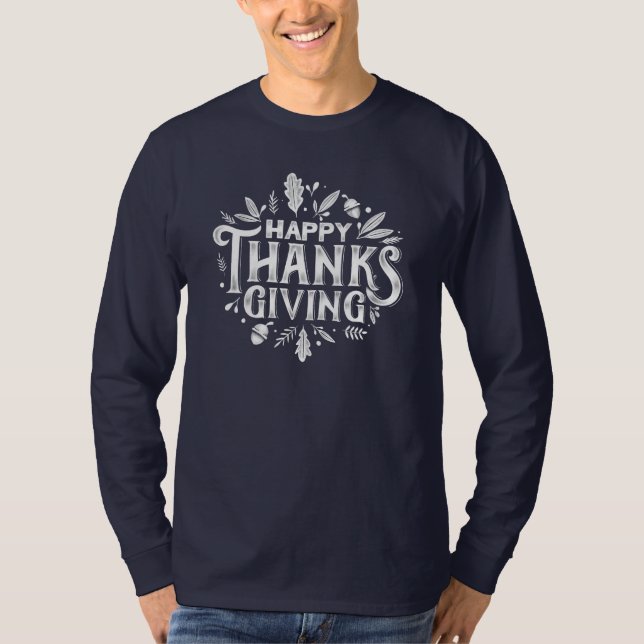 T-shirt Nice Bon thanksgiving texte avec Automne Feuille (Devant)