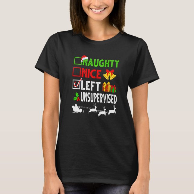 T-shirt Nice Naughty Left Unsupervised Christmas List Sant (Devant)