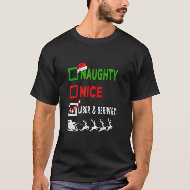 T-shirt Nice Naughty Nurse  Labor & Derivery Nurse Santa H (Devant)