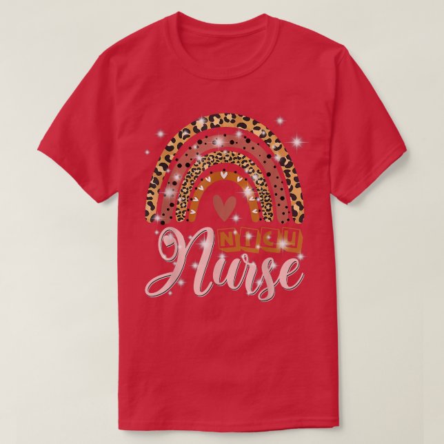 T-shirt Nicu Nurse Icu Néonatal Leopard Rainbow Mince Huma (Design devant)