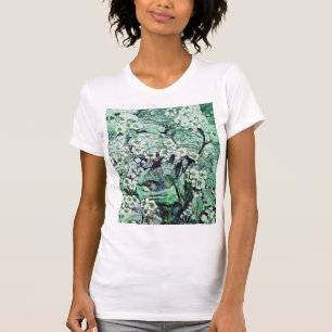 T-SHIRT NID D'OISEAU, ARBRE, FLEURS DE PRINTEMPS BLANC VER
