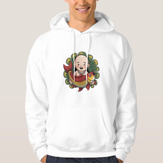 T-Shirt | Niedlicher Junge mit Lucky Koi Hoodie (Vorderseite)
