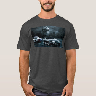 T-shirt Night Chase with Speeding Sports Car retro