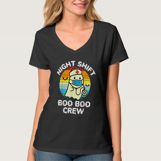 T-shirt Night Shift Nurse Ghost Boo Boo Crew  Halloween (Devant)