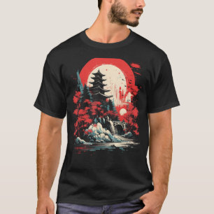 T-shirt Nihonga Peinture Art Japonais Cascade Japon Fan