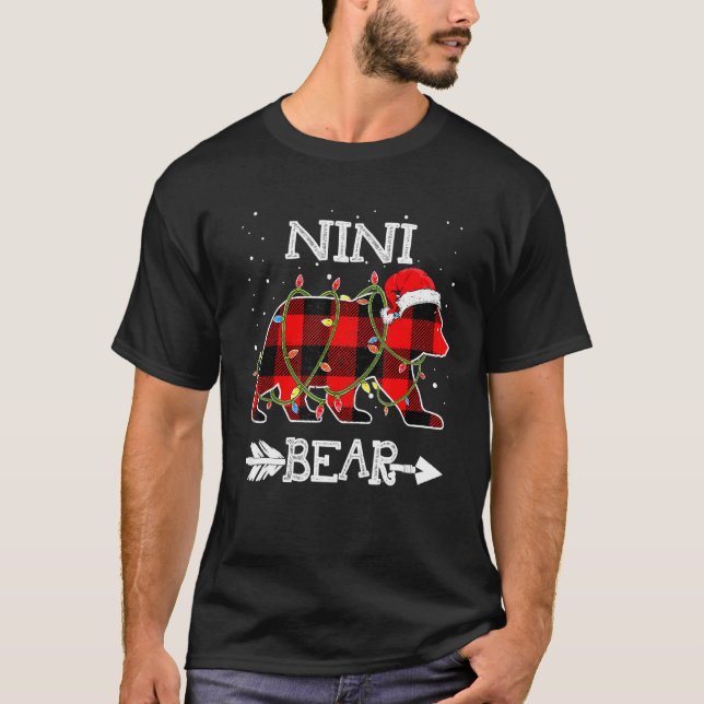 T-shirt Nini Bear, Red Buffalo Plaid Maman Bear Pyjama (Devant)