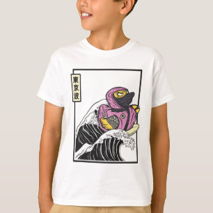 T-shirt Ninja Canard en Caoutchouc Surfant sur la Vague de