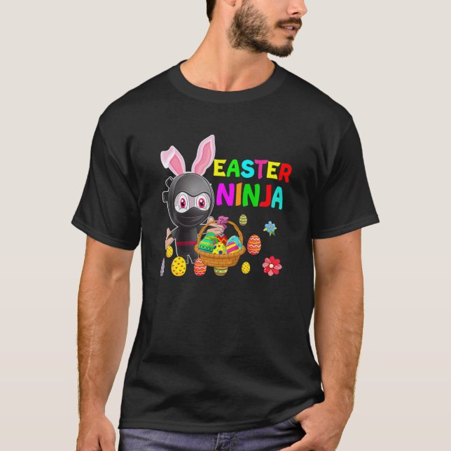 T-shirt Ninja Lapin Lapin Oeuf mignon Jour de Pâques Garço (Devant)