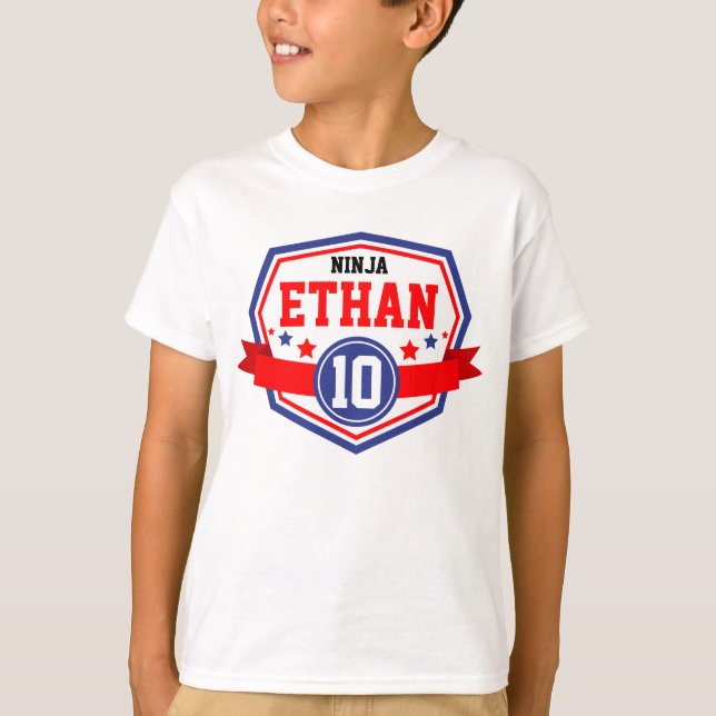 T-shirt Ninja Warriors Boys Anniversaire Nom et âge de la  (Devant)